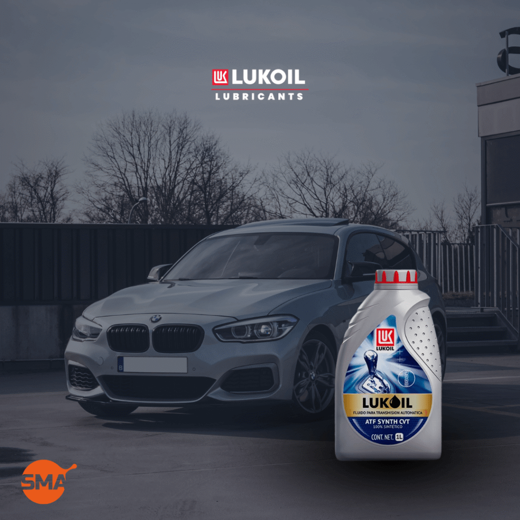 Promoción de productos automotrices LUKOIL con vehículo de fondo